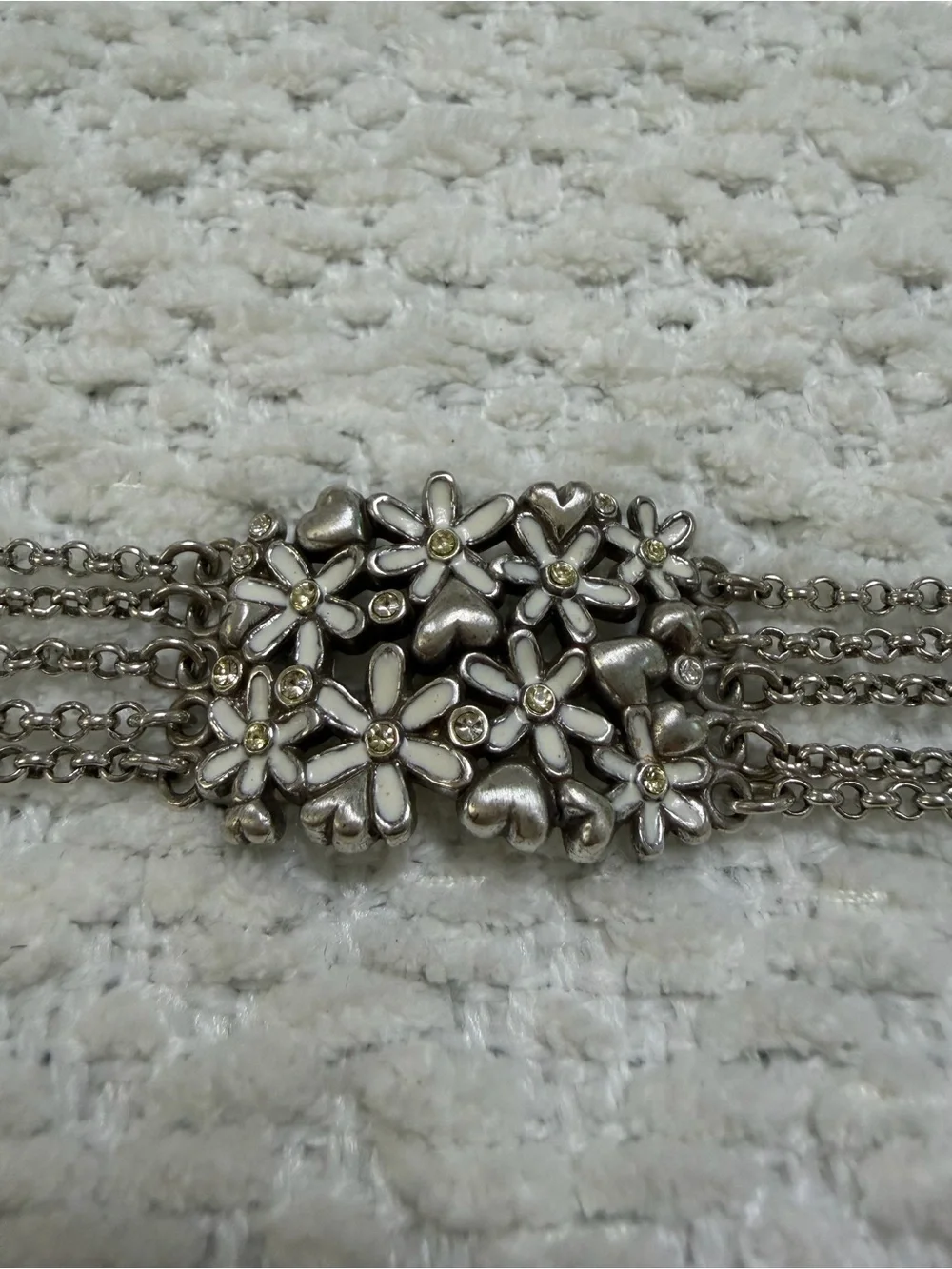Brighton Multi-Chain Flowers and Hearts Bracelet Silver Tone